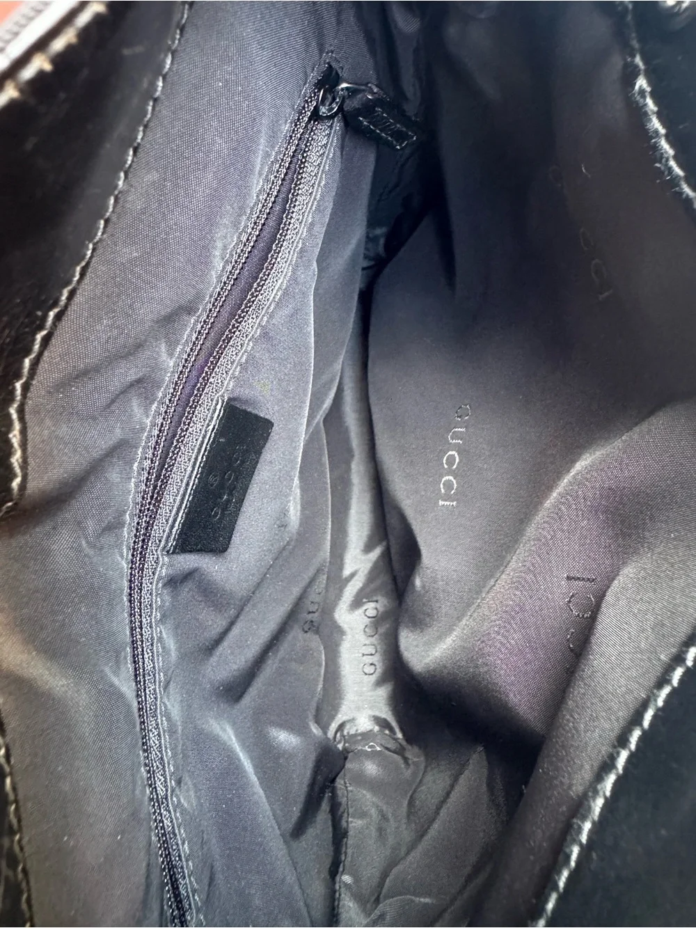 GUCCI Women’s Mini Black Nylon Backpack Leather Trim Minimalist 11x10x3”